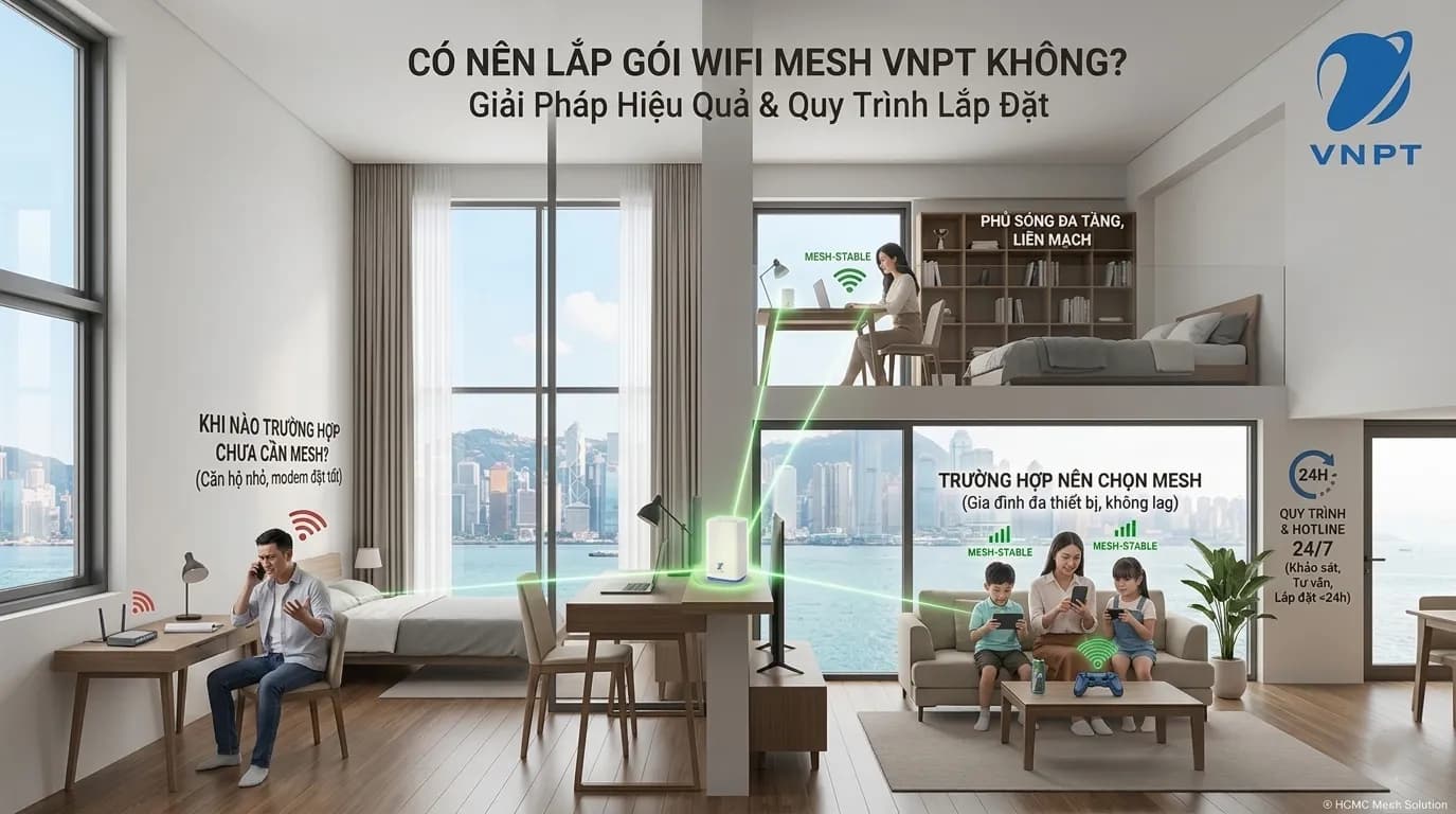 Ảnh minh họa cho bài viết Có nên lắp gói WiFi Mesh VNPT không? Trường hợp nào nên chọn, trường hợp nào chưa cần