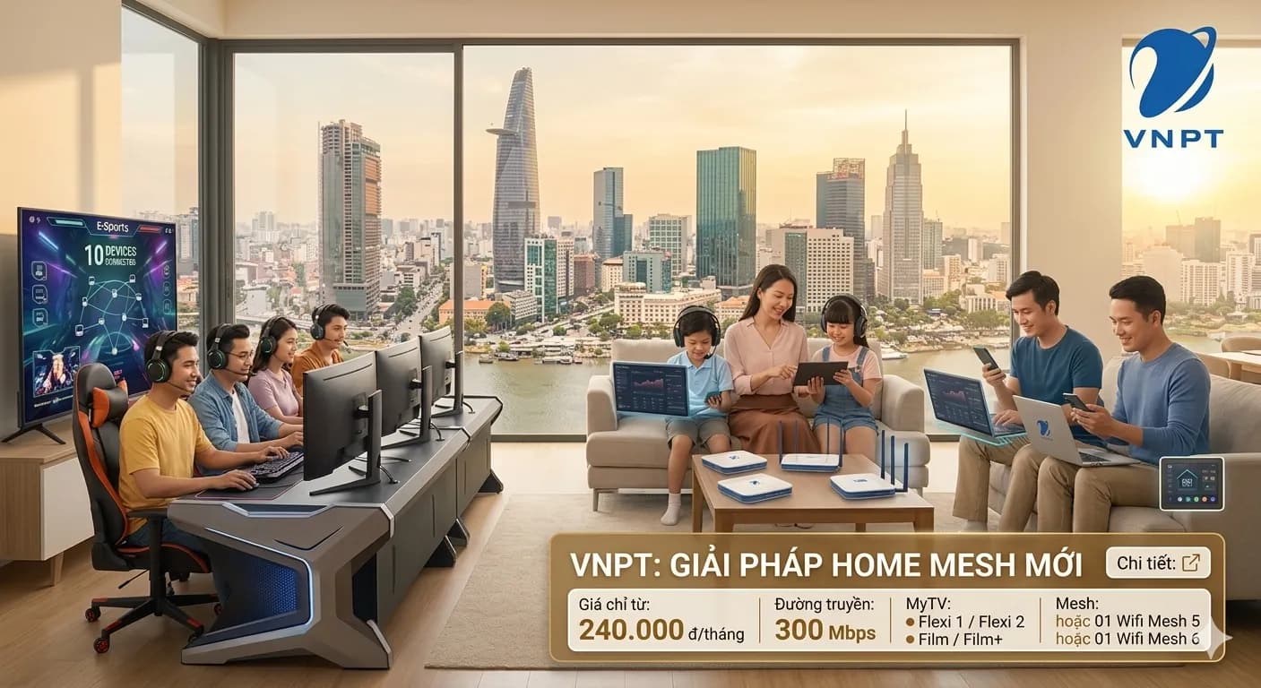 Ảnh minh họa cho bài viết Nhà có nhiều thiết bị cùng lúc nên chọn gói WiFi VNPT nào?